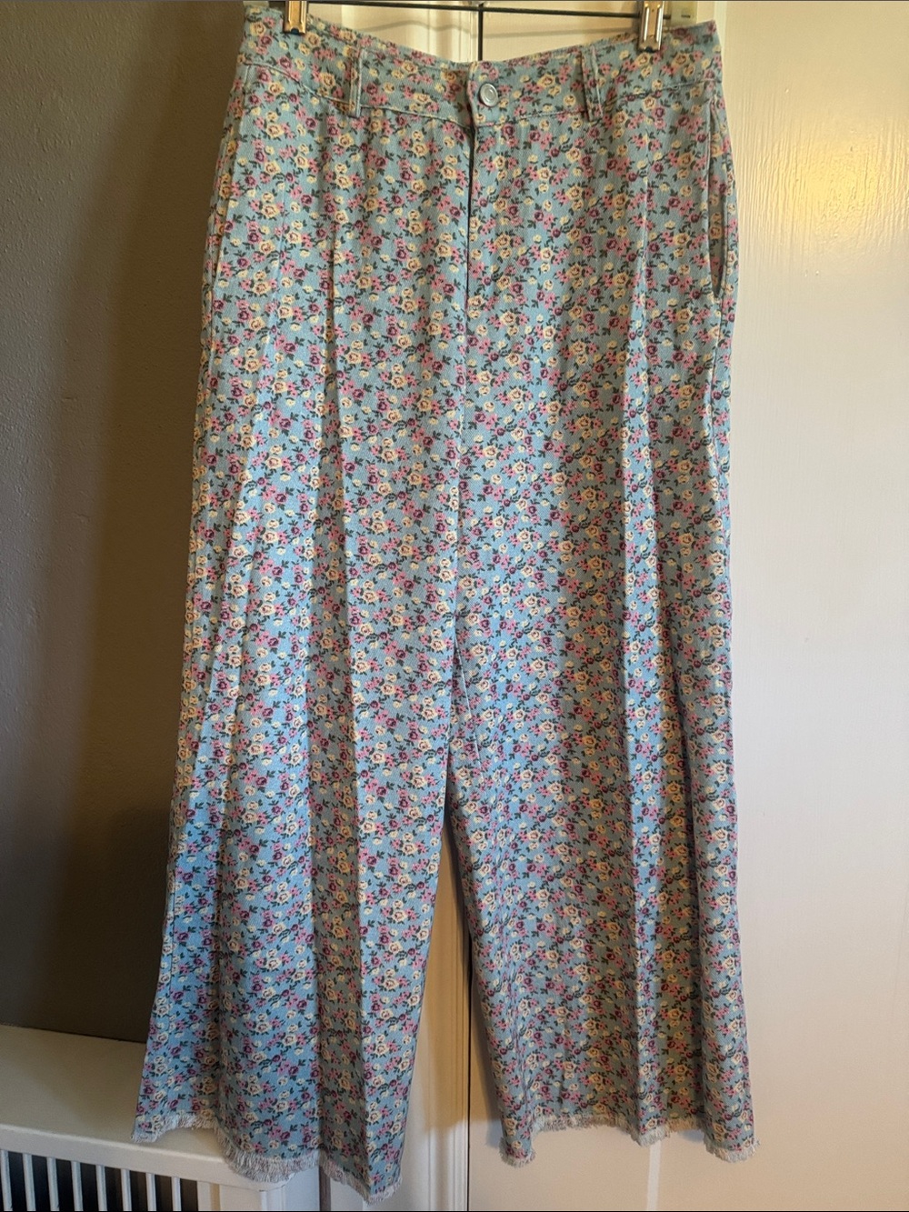 Light Blue Floral Wide-Leg Pants